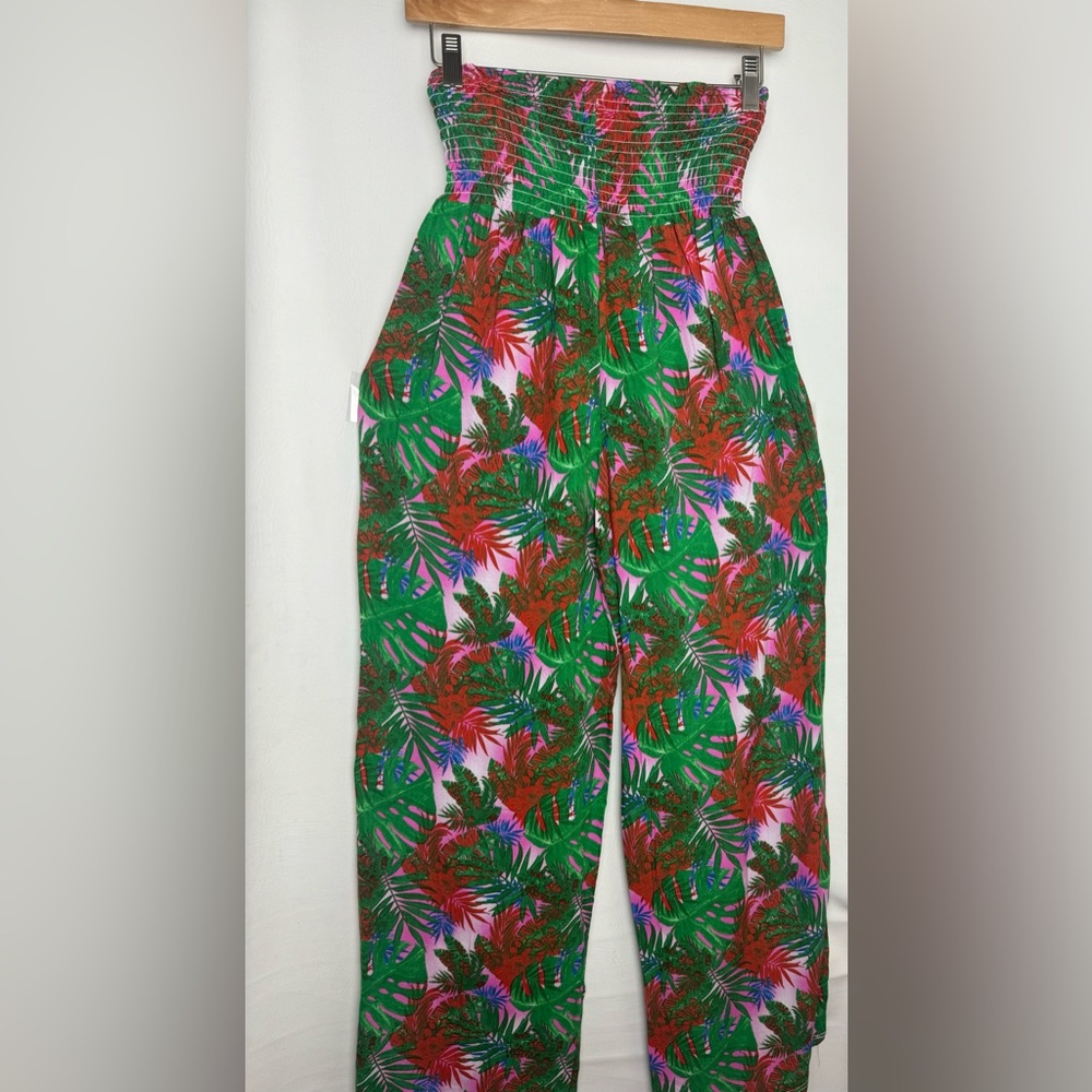 Tropical Print High-Waisted Pants